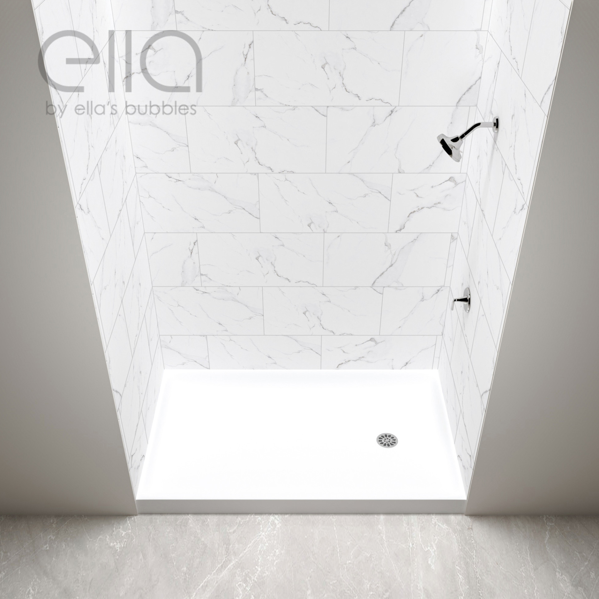 Barrier Free Accessible Shower Kits - white carrara Tile shower 4 |